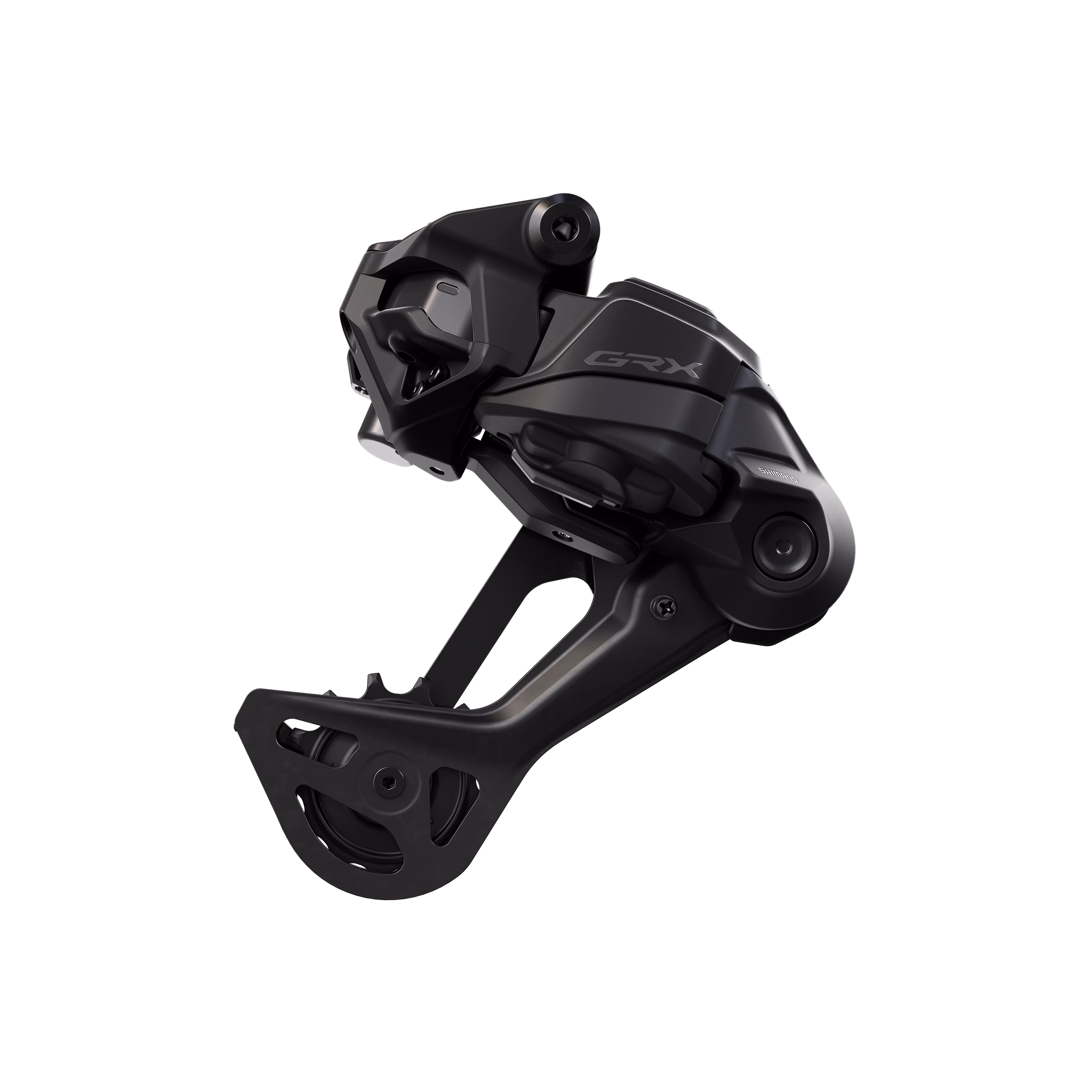 Shimano GRX Di2 rear derailleur for gravel bikes in matte black finish.